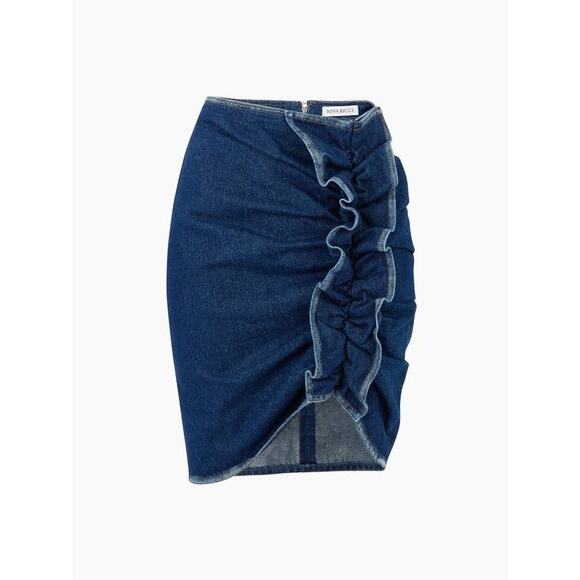 Nina Ricci Draped Denim Midi Skirt in Blue Fonce 34 US 2 - Picture 5 of 5